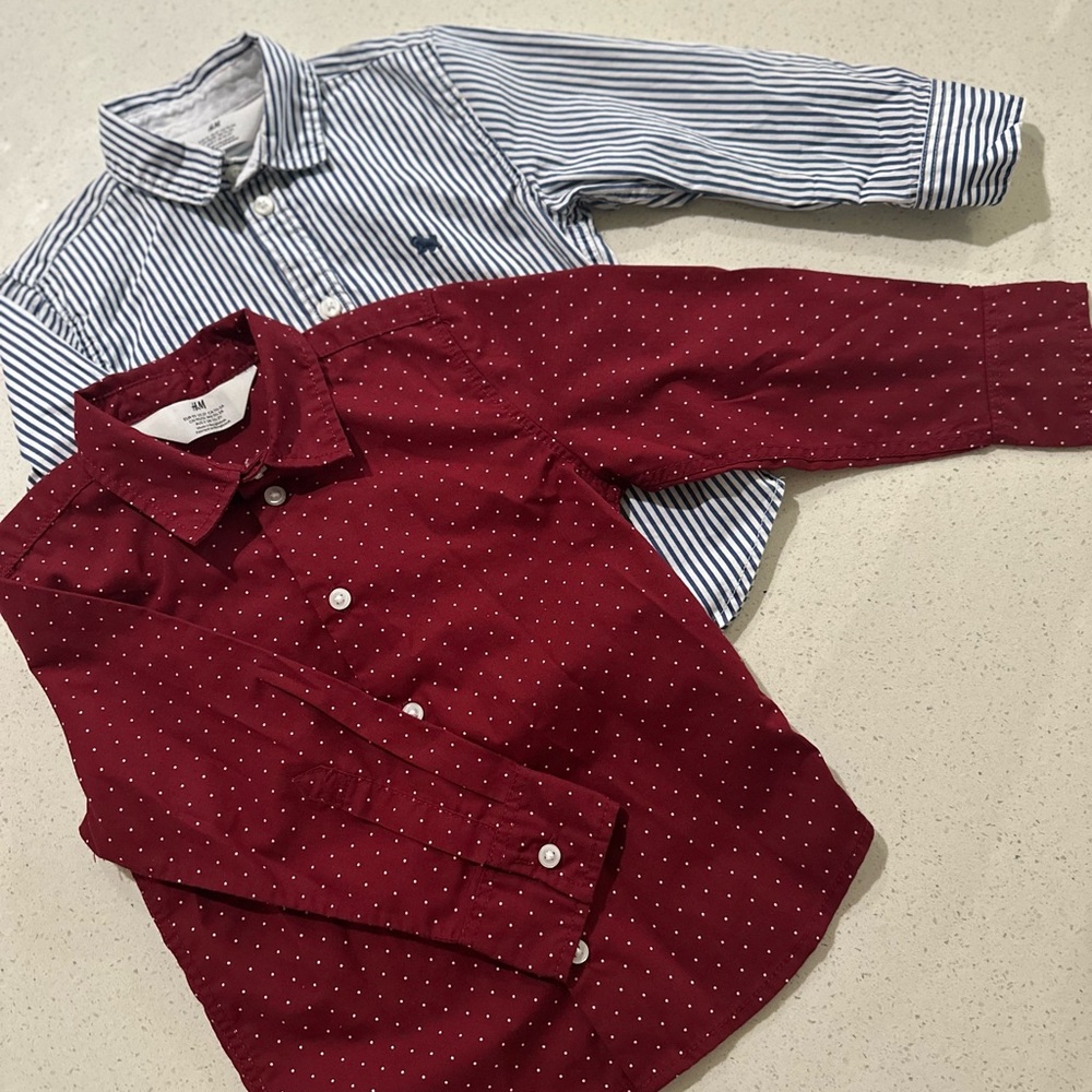 H&M Blue and burgundy Button Down Shirts. Set of 2